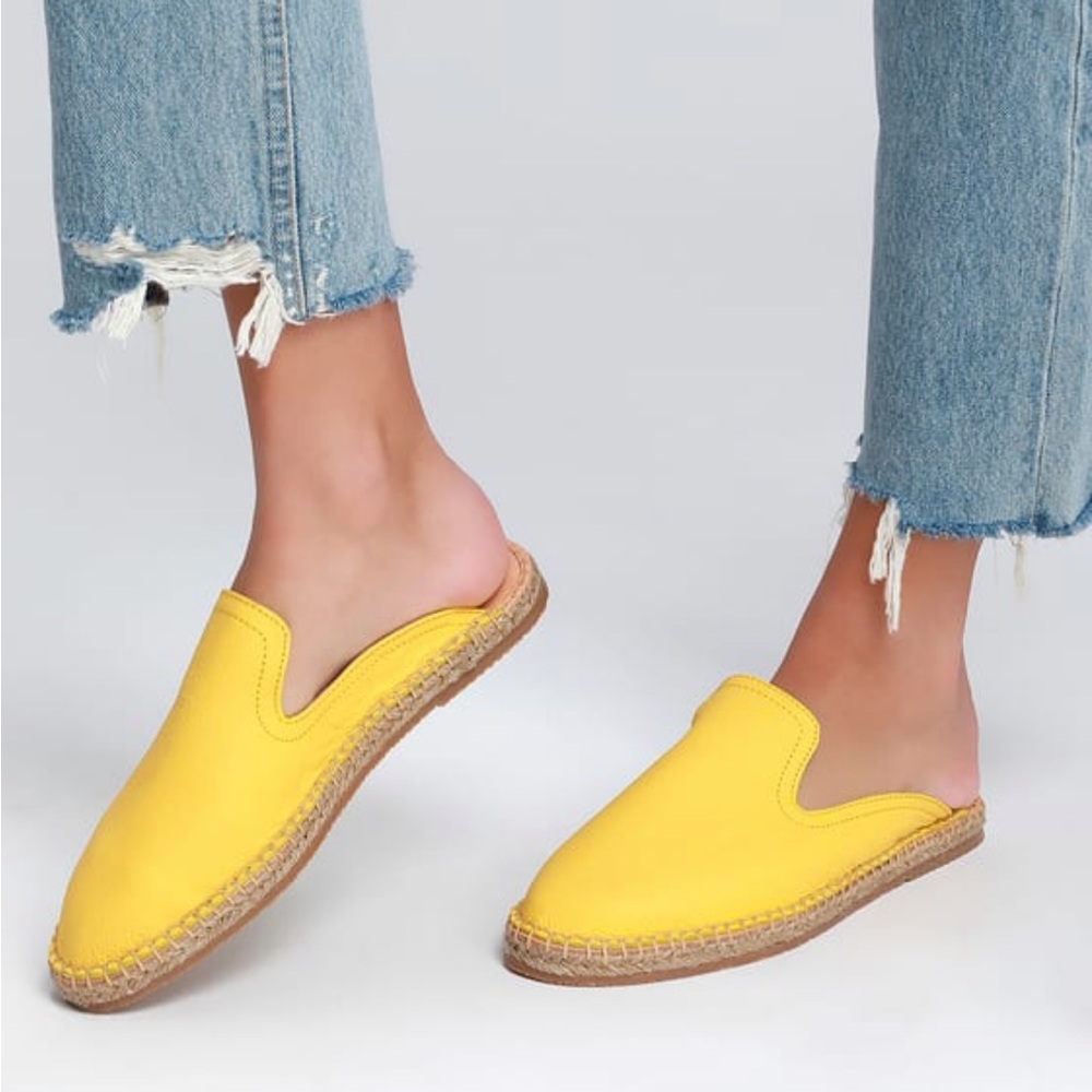 💛Alejandra Buttercup Yellow Leather Espadrille Loafer Slides
